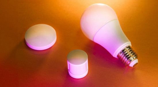 a close up of a light bulb on a table